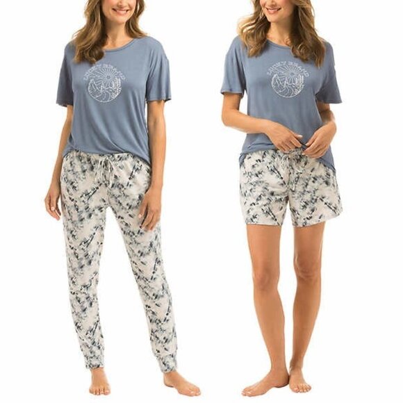 LUCKY BRAND Pajama Set 3Pc French Terry Blue White Tie Dye Print NWT - Picture 1 of 3